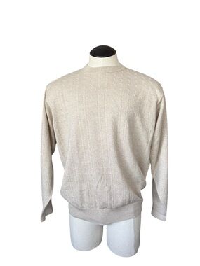 Mens XL Cashmere Silk Textured Pullover Crewneck Sweater Cream Italy Luxury